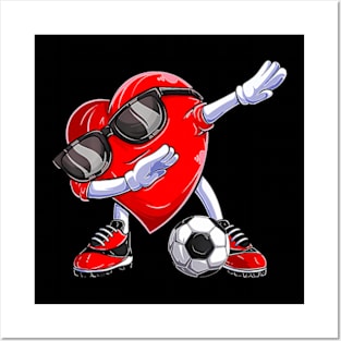 Dabbing Soccer Ball Heart Valentines Day  Men Boys Kids Posters and Art